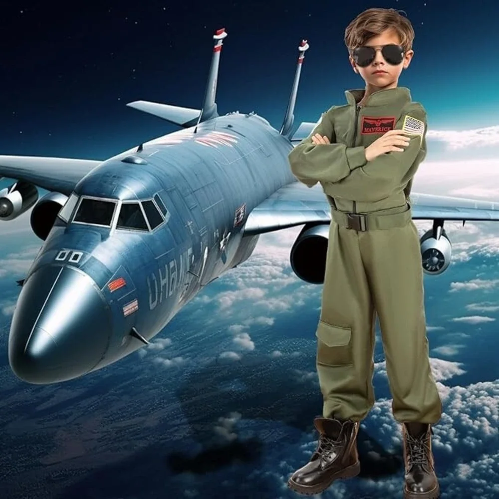 Fighter Pilot Costume Kids Flight Costume Suit Air Force Pretend Play Dress, M